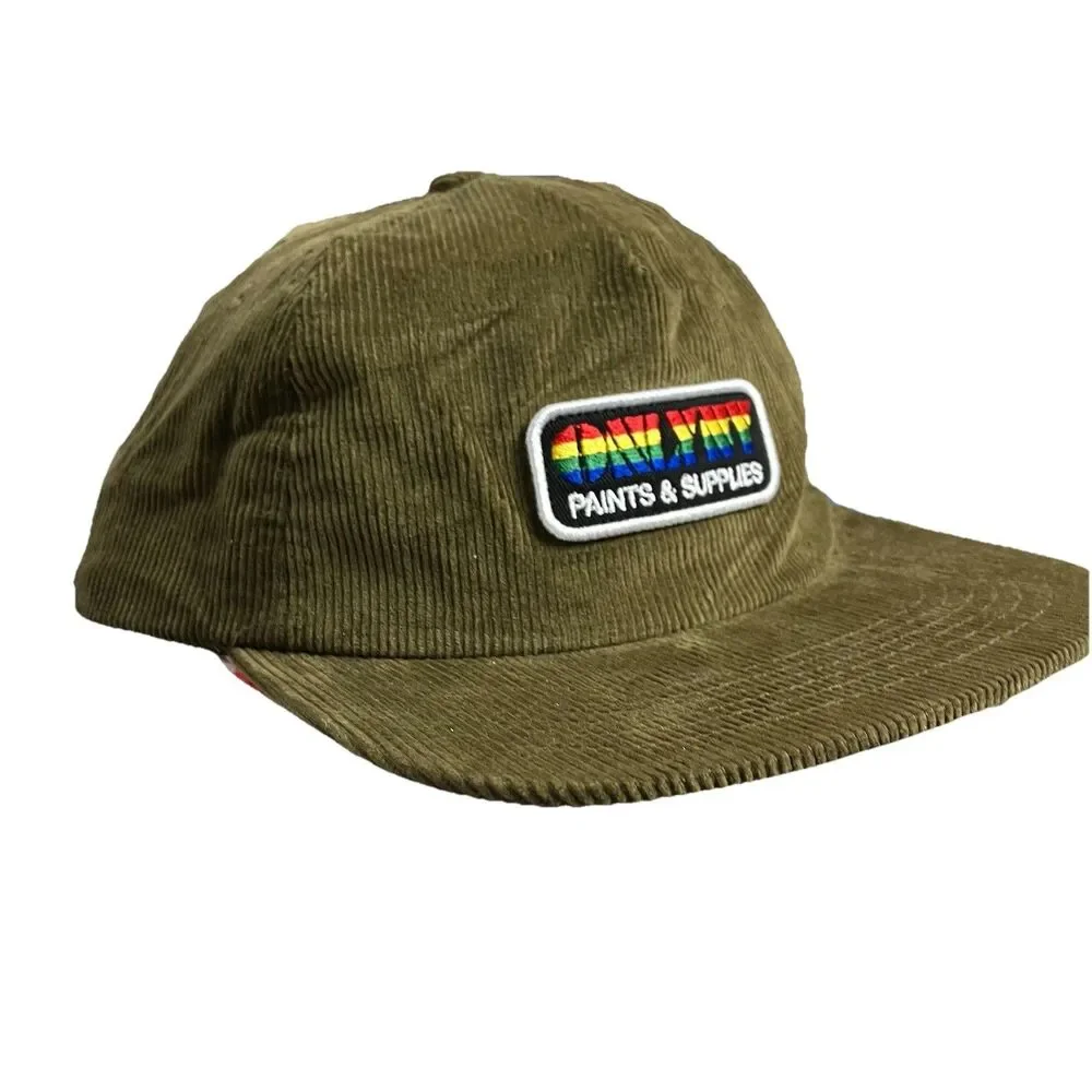 Only NY Corduroy Snapback Hat Olive Rainbow Patch Strapback Cap Skate Streetwear